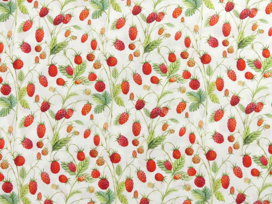Preview: Quiltstoff mit herrlichen Walderdbeeren auf weißem Hintergung von In the Beginning Fabrics